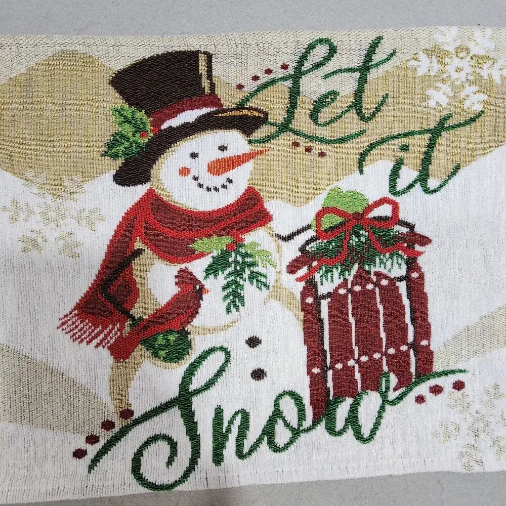 LET IT SNOW Snowman Tapestry Placemats 19x12 Set of 2 Christmas Holiday Decor
